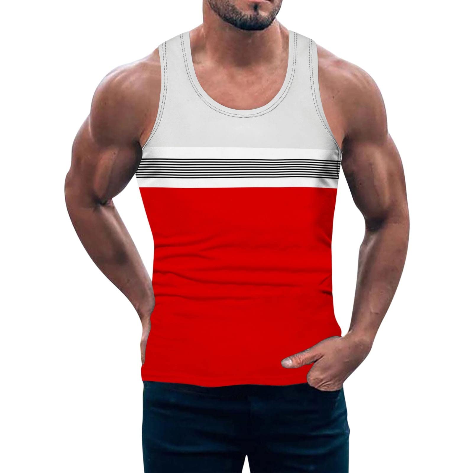 Men's Sleeveless Cotton Linen Tank Tops - Breathable Summer Muscle Shirts for Gym, Workout & Beach | Color Block Casual Tees for Outdoor Activities & Sports