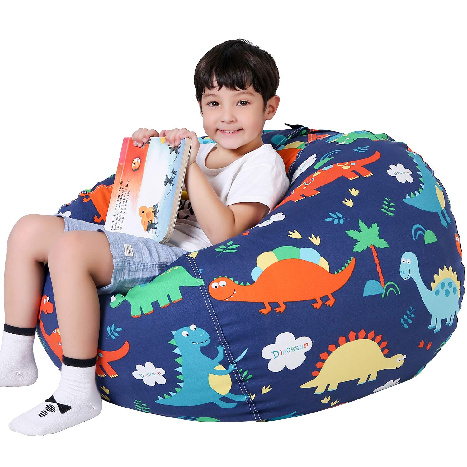 Dinosaur Stuffed Animal Storage Bean Bag Chair Cover for Kids - Large Plush Toy Organizer with Zipper for Toddler & Kids' Rooms - Perfect for Playrooms, Bedrooms & Daycare Centers
