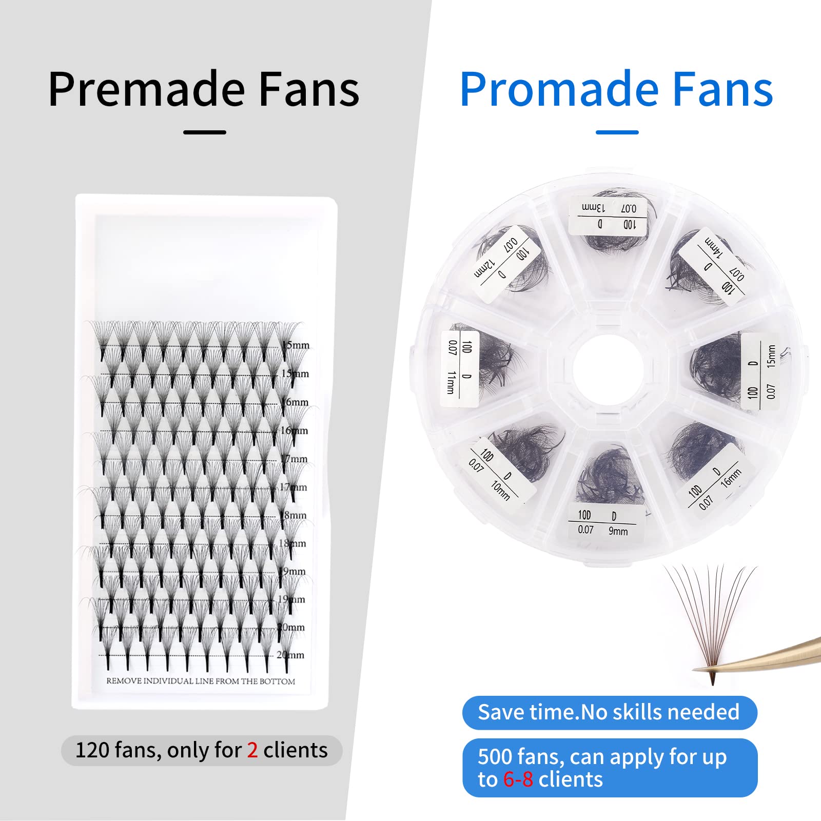 Premium 500PCS Brown Eyelash Extensions - 10D Volume Fans, 0.07mm C/D Curl, 13-20mm Mixed Length - Handmade Fluffy Lashes for Natural Look | Perfect for Salon Professionals, Bridal Makeup & Daily Wear