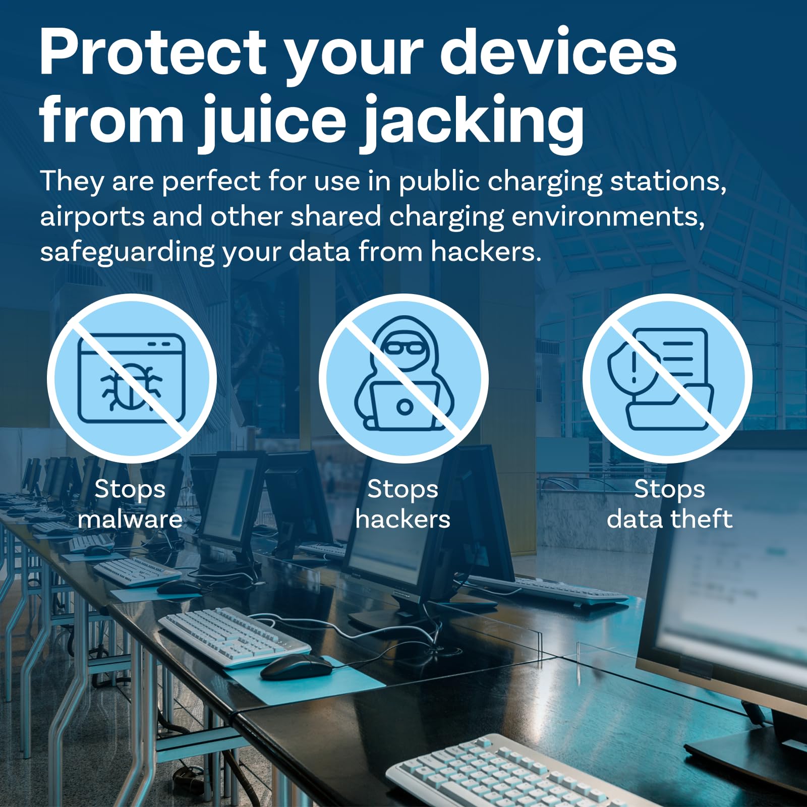 USB Data Blocker 2-Pack - USB-C & USB-A Charge-Only Adapter for Safe Charging - Prevent Juice Jacking for Travel & Public Use