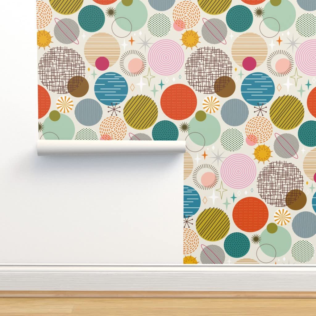 Peel & Stick Removable Wallpaper 9ft x 2ft - Galaxy & Outer Space Planets Design, Mid-Century Modern Self-Adhesive Wallpaper for Bedroom, Living Room, Nursery Decor | Easy to Apply & Remove