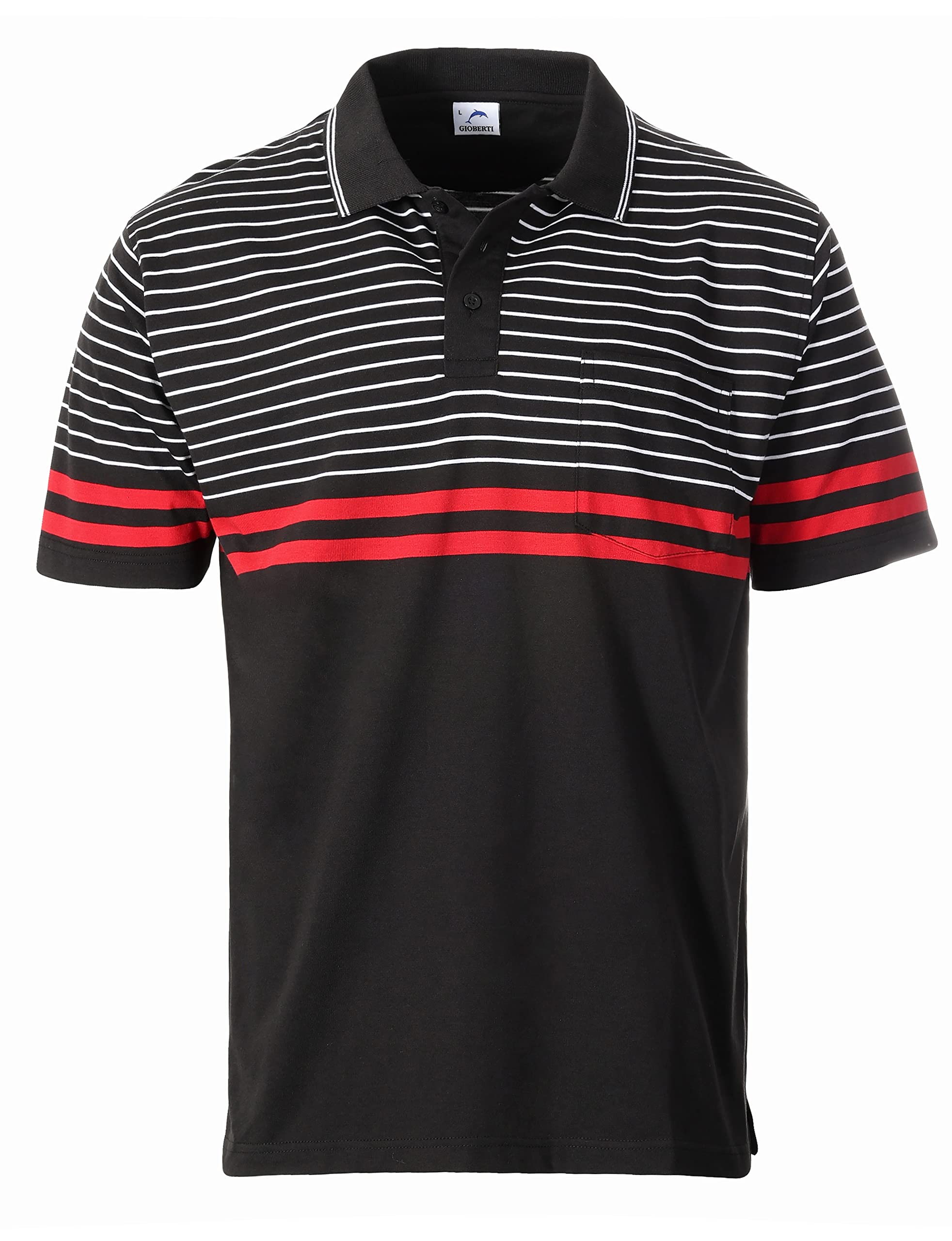 Gioberti Men's Double Striped Contrast Polo Shirt with Pocket - Breathable Yarn-Dyed Cotton - Casual & Business Wear for Office, Golf & Outdoor Activities