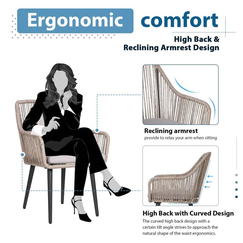 JOIVI 2-Piece Outdoor Patio Dining Chairs Set - PE Rattan Armchairs with Cushions, Heavy Duty 350lb Capacity - Perfect for Garden, Backyard, Poolside & Patio Furniture (Beige) | Weather-Resistant for Year-Round Outdoor Use