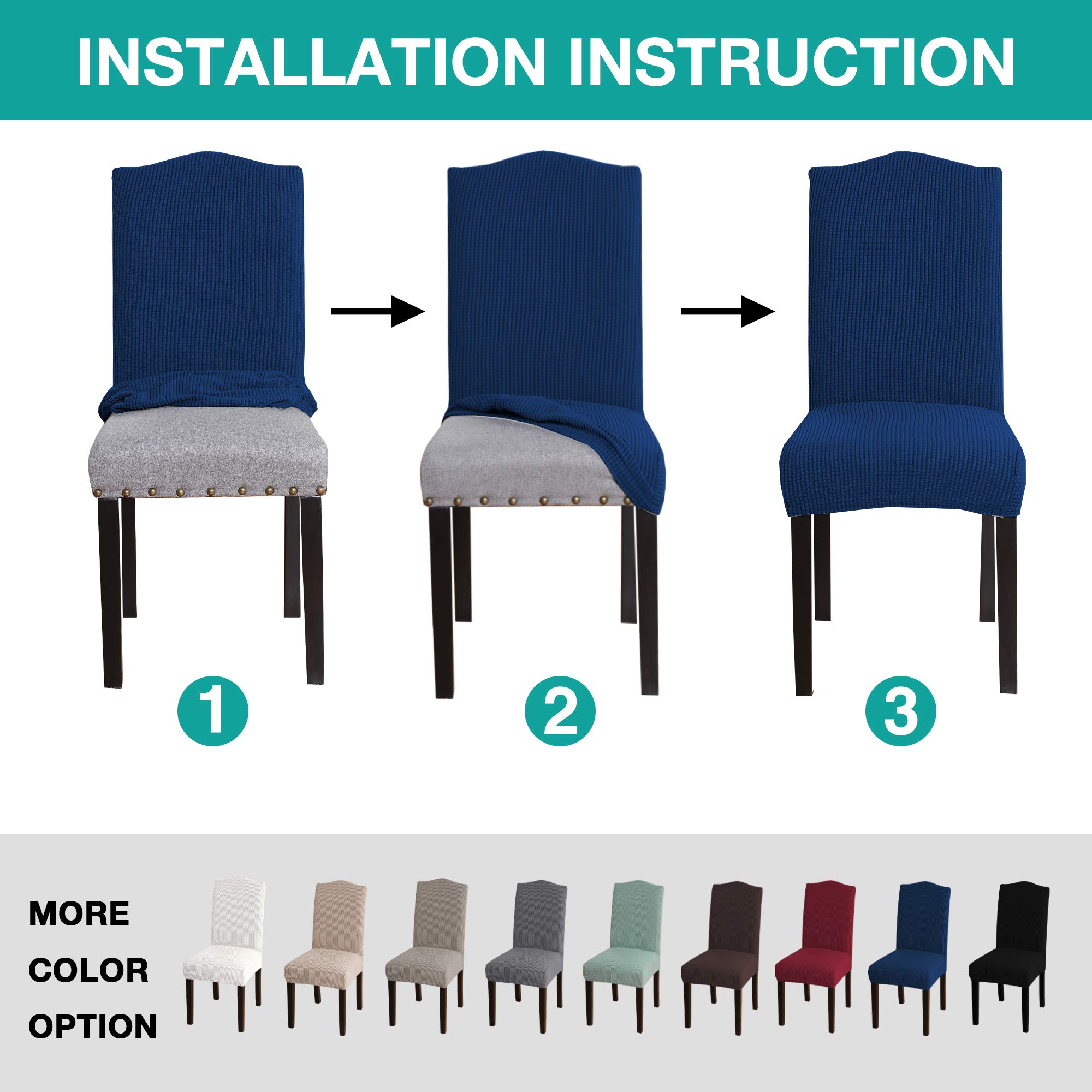 6-Pack Navy Blue Stretch Spandex Dining Chair Covers - Elastic Turquoise Slipcovers for Kitchen, Restaurant, Hotel & Wedding Ceremony - Easy to Clean & Removable Seat Covers for Home Decor