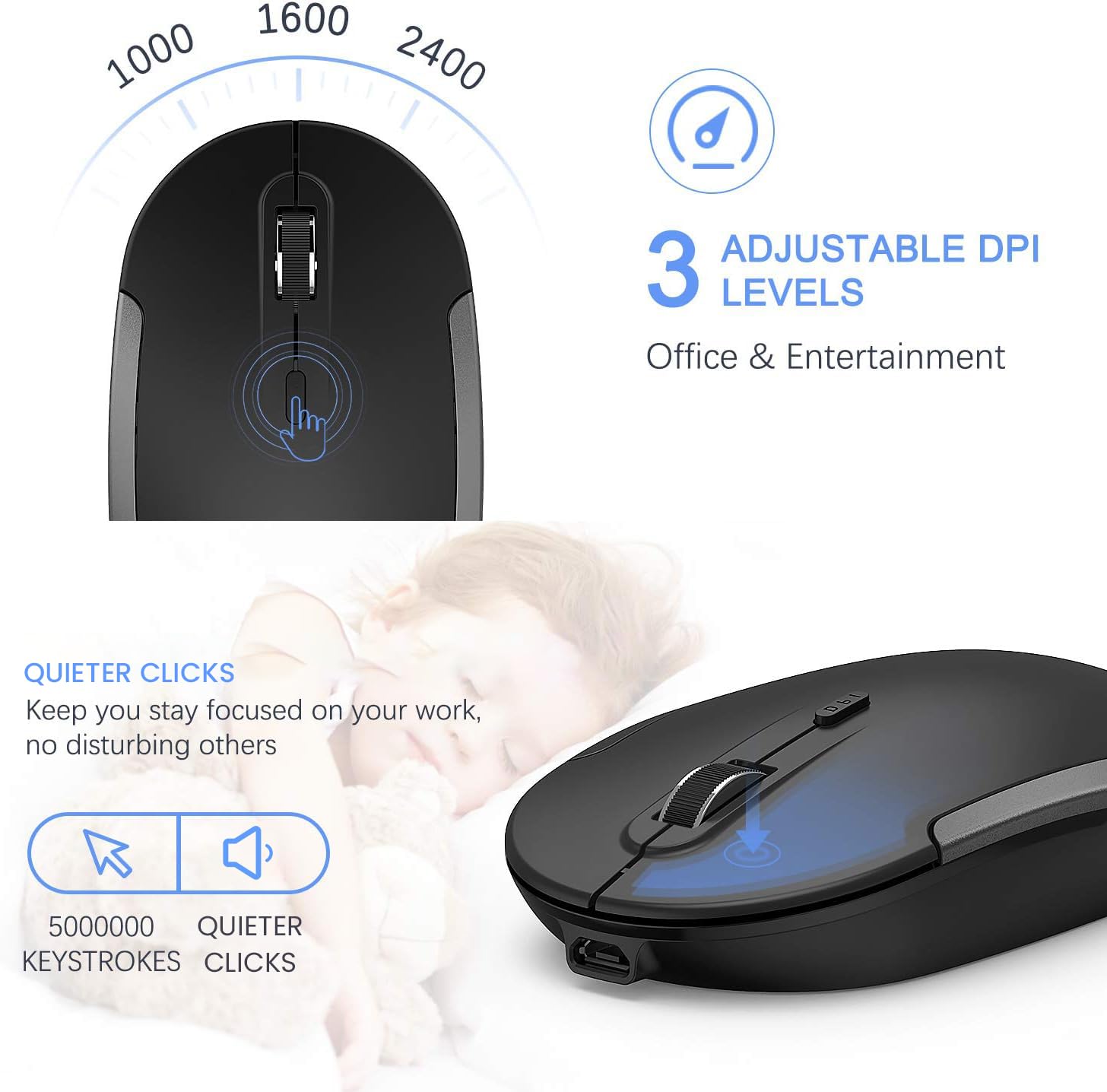 Vssoplor Wireless Keyboard and Mouse Combo - Rechargeable, Quiet Full-Size Keyboard with Ultra Slim Design for PC, Laptop, Desktop - Dark Gray | Perfect for Office, Home & Gaming Use