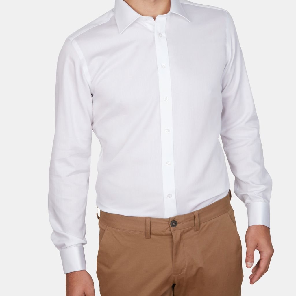 ABELARD Non-Iron Cotton Twill Slim Fit Dress Shirt with Double Cuffs - White | Perfect for Business Meetings & Formal Occasions