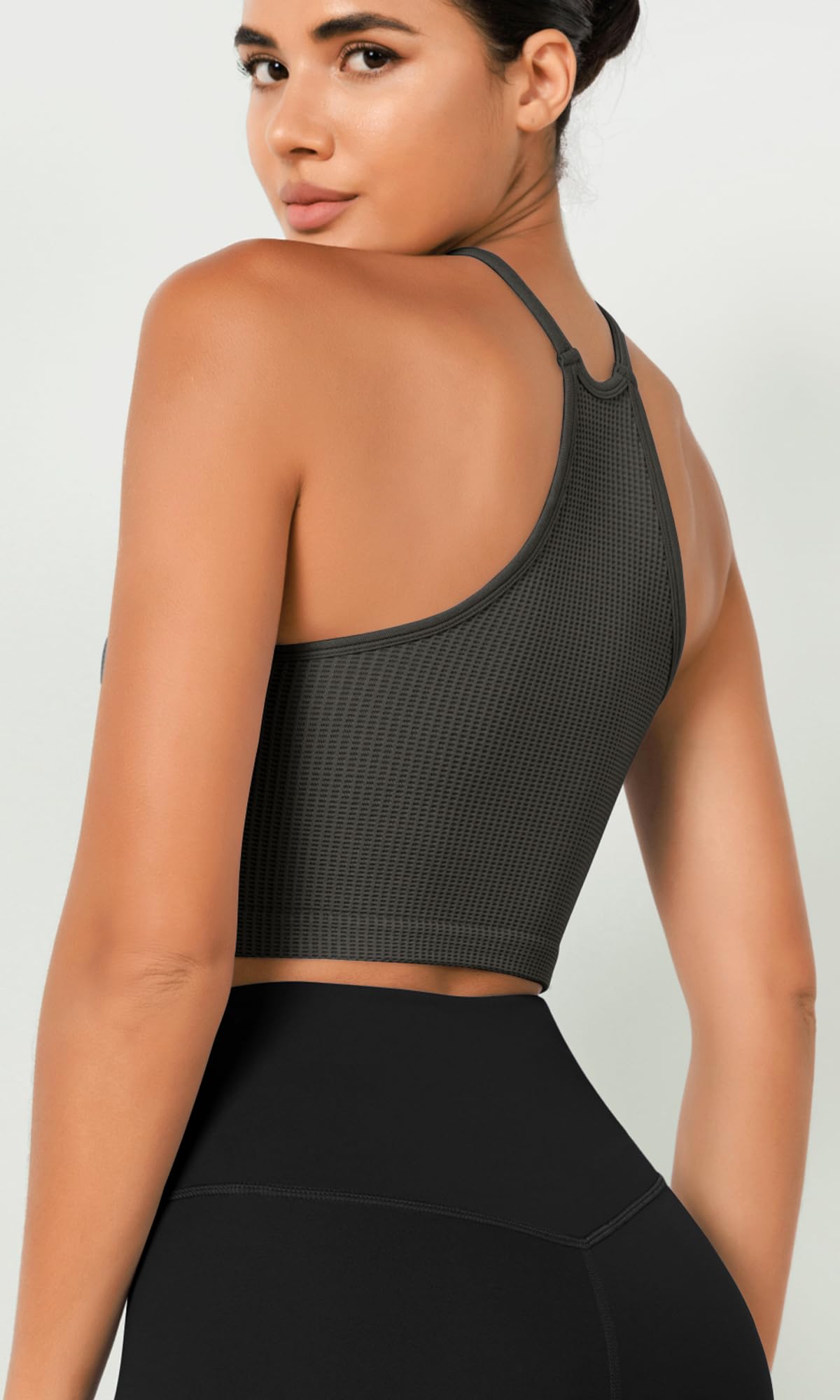 ODODOS Women's Seamless Waffle Knit Crop Tank Tops 3-Pack - Soft Comfortable Camisoles for Layering, Yoga, and Casual Wear