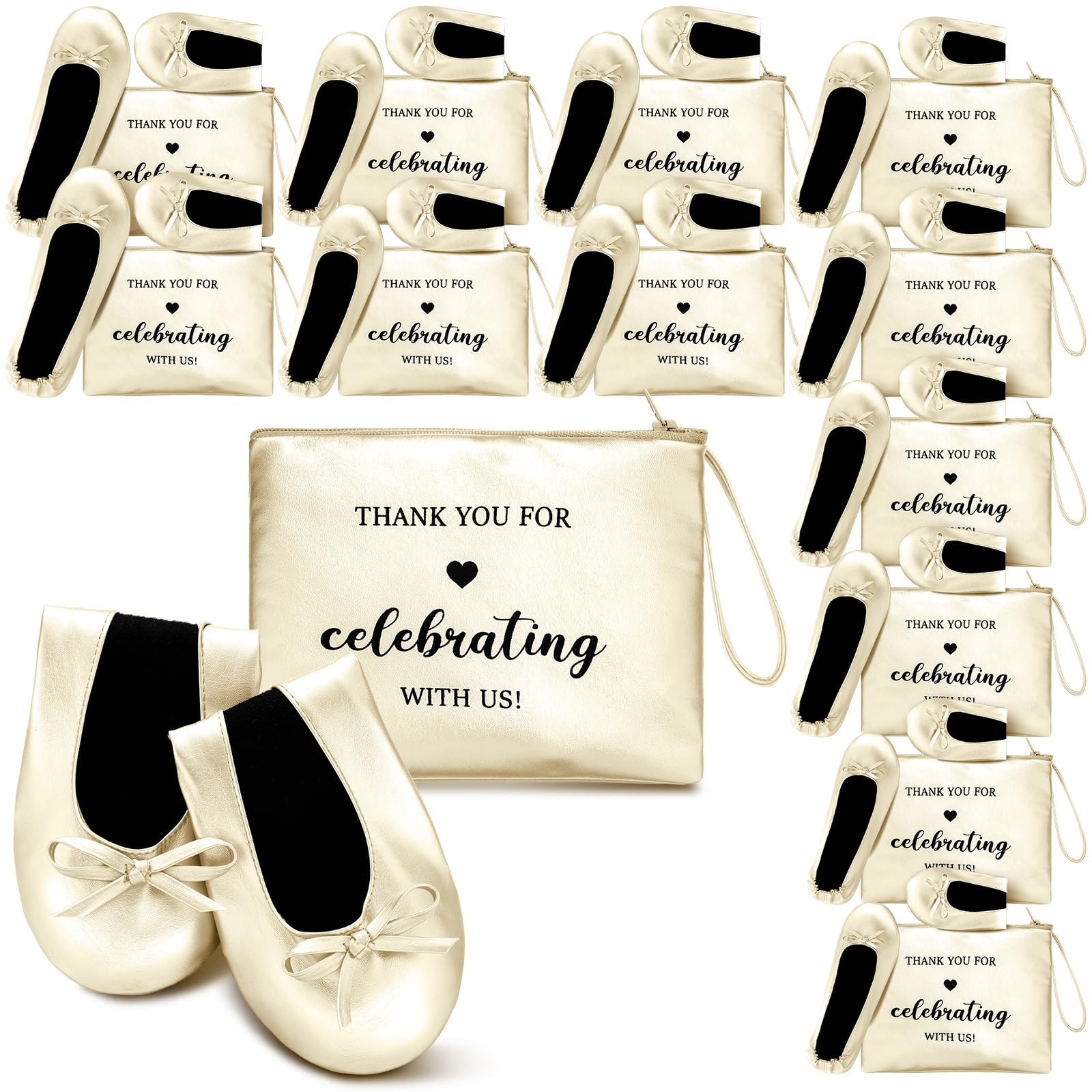 12 Pairs Foldable Ballet Flats for Wedding Bridesmaids & Guests - Comfortable Rollable Dancing Shoes for Party, Reception & Special Occasions