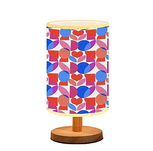 Modern Geometric Bauhaus Style Wooden Table Lamp with Flaxen Fabric Shade - Minimalist Nightstand Lamp for Bedroom, Living Room & Office - Perfect for Reading, Breastfeeding & Ambient Lighting