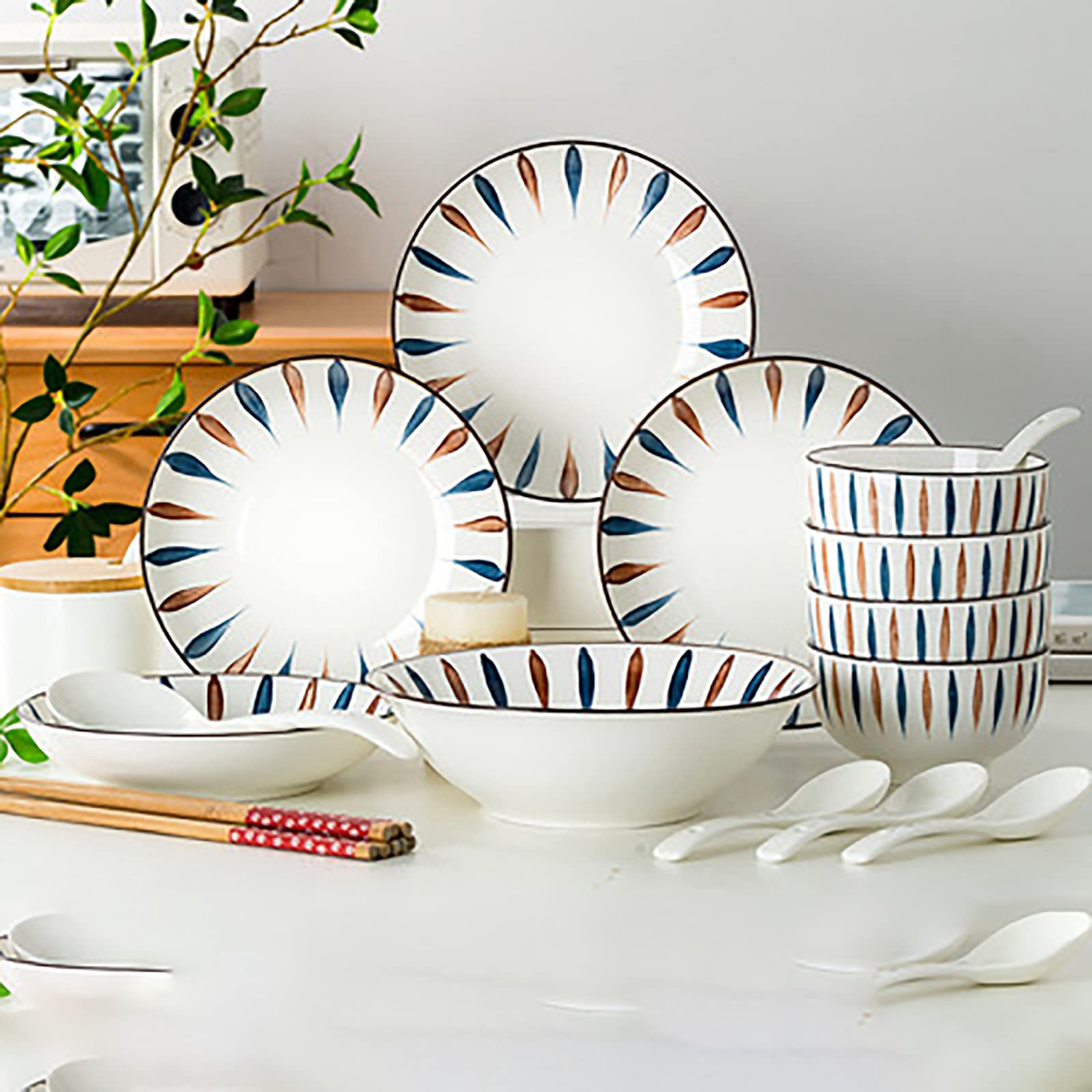Premium 18-Piece Japanese Style Ceramic Tableware Set - Elegant Bowls & Plates for Dining, Entertaining & Gifting - Handcrafted Jingdezhen Porcelain Dish Set for Home, Restaurant & Special Occasions