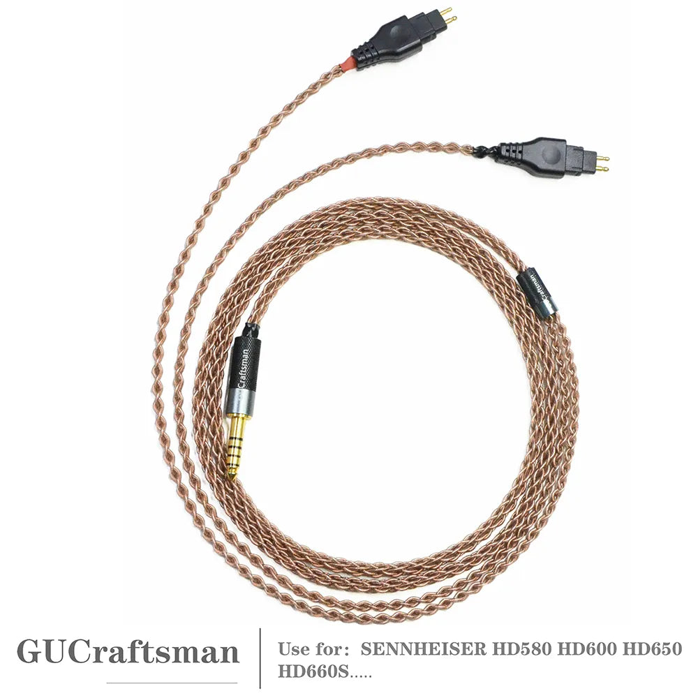 Premium GUCraftsman 6N Single Crystal Copper Upgrade Cable for Sennheiser HD580 HD600 HD650 HD660S Headphones - Audiophile-Grade Sound for Home Studio & Critical Listening
