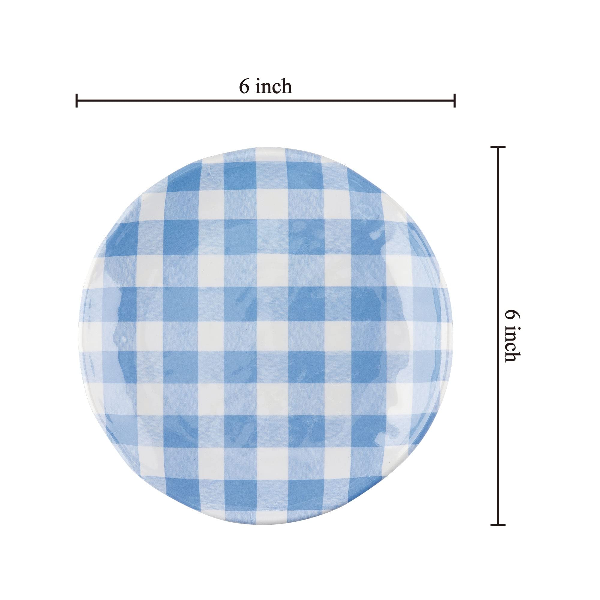 UPware Gingham Melamine Round Dessert Plates - 6 Inch Small Serving Plates for Appetizers, Snacks & Side Dishes - Set of 4 Blue Checkered Plates - Perfect for Picnics, Parties & Outdoor Dining