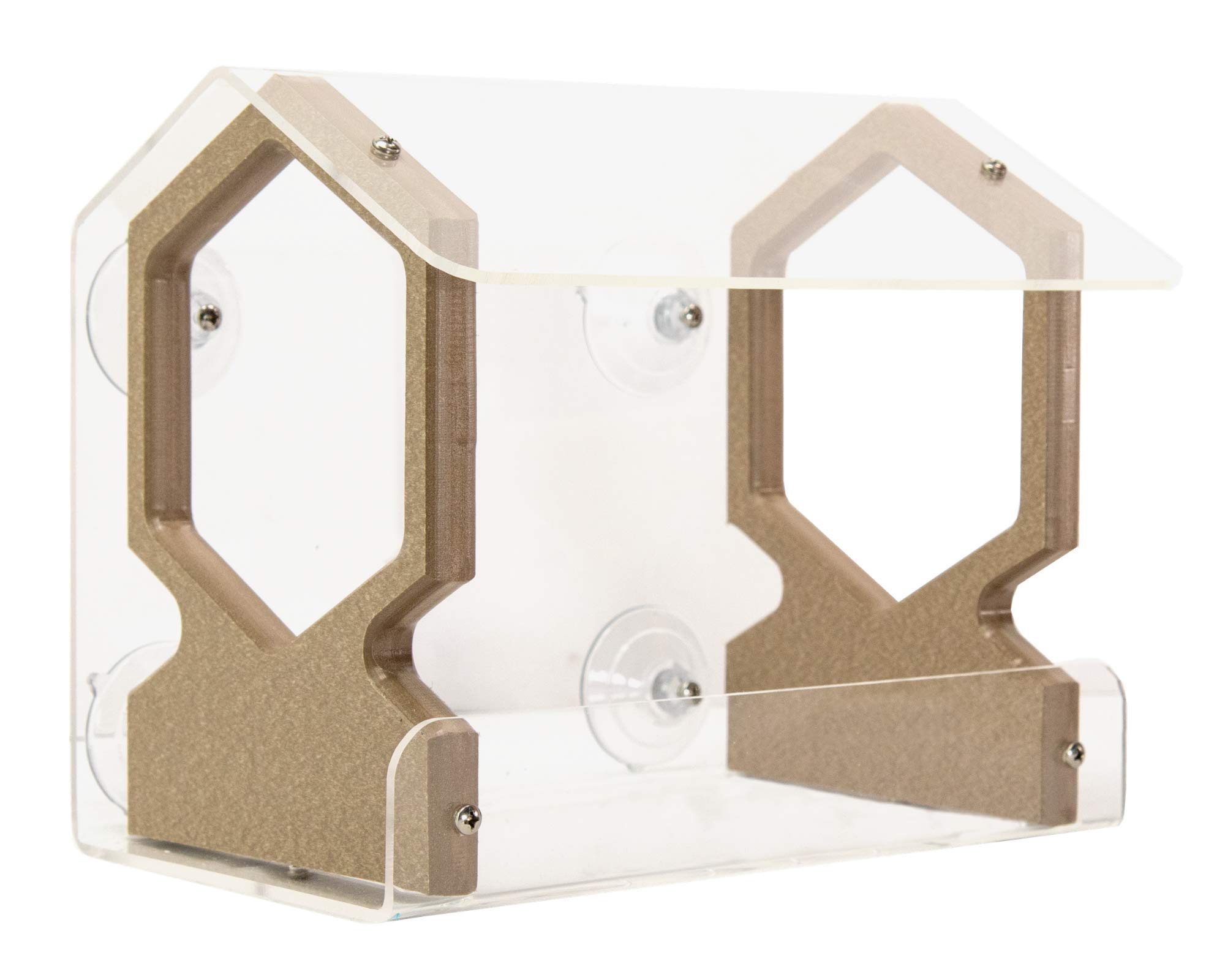 JCs Wildlife Geometric Diner 9 Window Bird Feeder - Easy to Clean & Fill, 3 Cups Seed Capacity - Clear Acrylic with Strong Suction Cups for Any Window (Tan) - Perfect for Bird Watching, Home Decoration & Backyard Wildlife Attraction