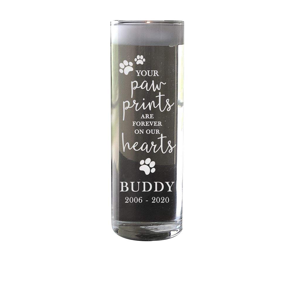 Memorial Floating Candle Vase with Engraved Paw Prints - Pet Loss Sympathy Gift for Dog & Cat Lovers - Perfect for Pet Memorials, Remembrance Ceremonies & Healing Spaces