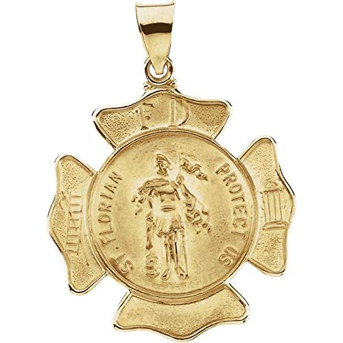 14K Yellow Gold 25mm Hollow St. Florian Medal - Patron Saint of Firefighters - Perfect for Firefighter Gifts, First Responder Jewelry & Religious Keepsakes