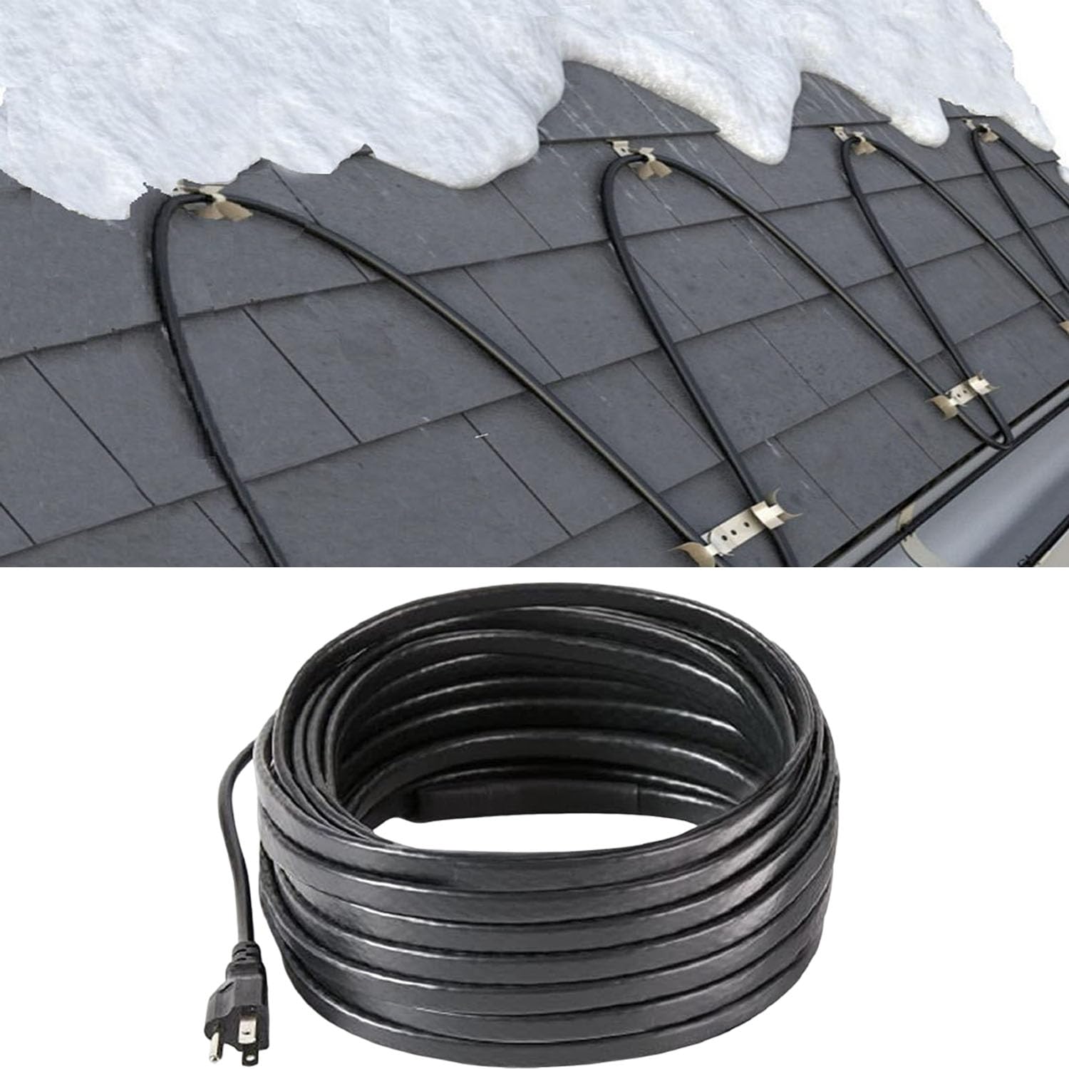 Self-Regulating Roof Heat Cable - 8W/ft 80ft Plug-in Ready Snow Melting Kit for Roof & Gutters | Ice Dam Prevention | Winter Home Protection for Houses in Cold Climates