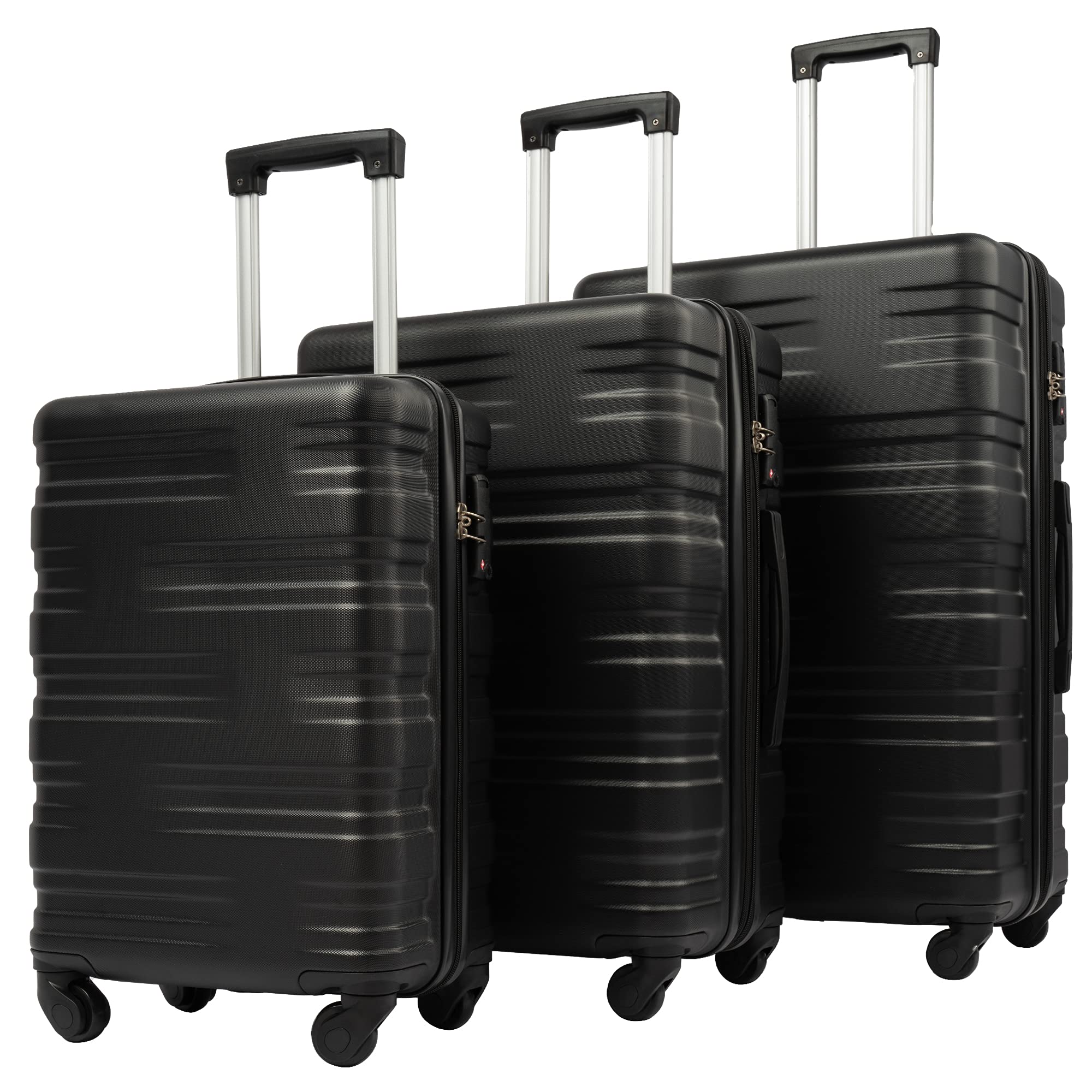 3Pcs Lightweight Hardshell Luggage Set with 360° Spinner Wheels & TSA Lock (20'' 24'' 28'') Black - Perfect for Family Travel, Business Trips & International Vacations