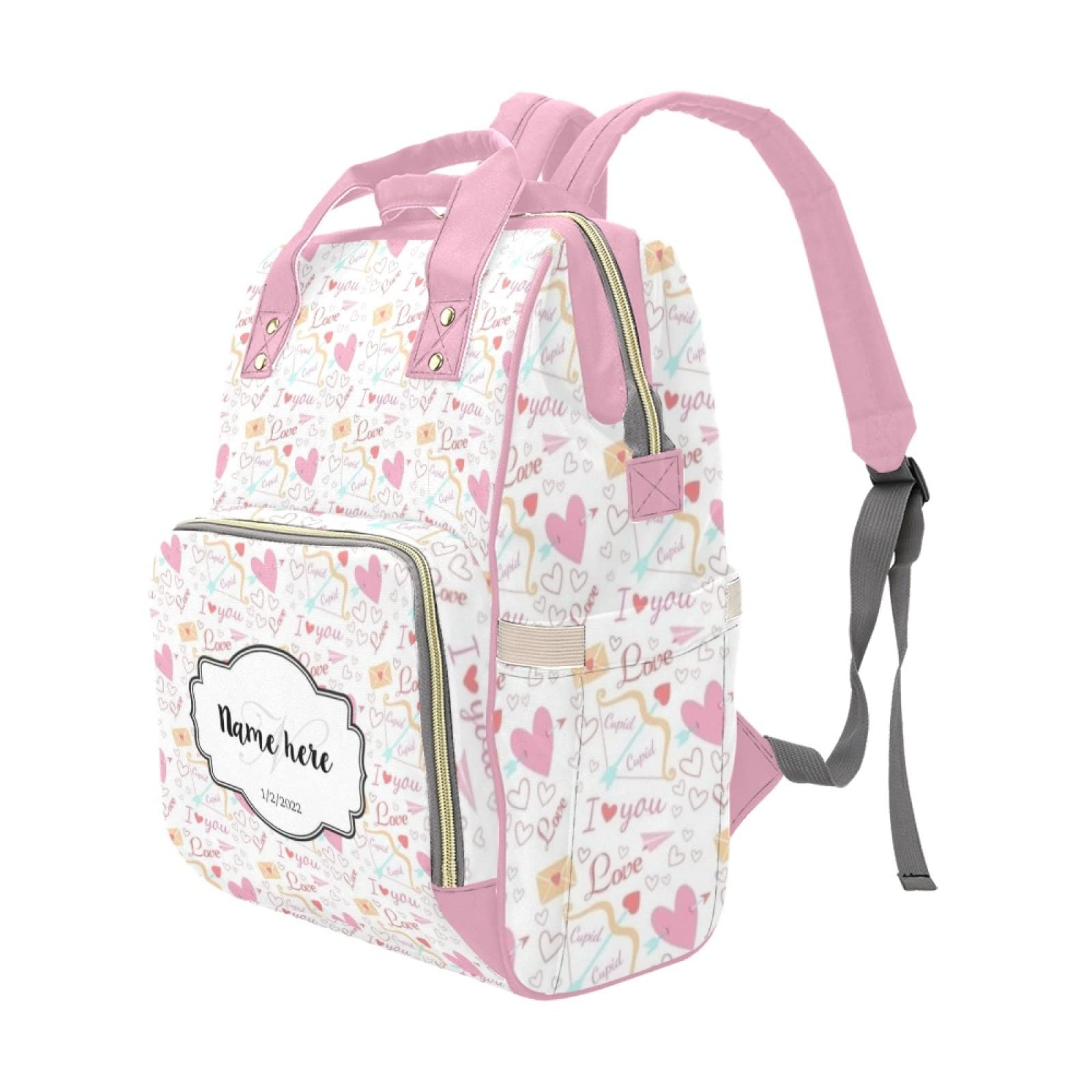 Custom Personalized Mommy Nursing Backpack - Pink Love Cupid Arrow Diaper Bag for Baby Girls | Perfect for Travel, Daycare & On-the-Go Parents