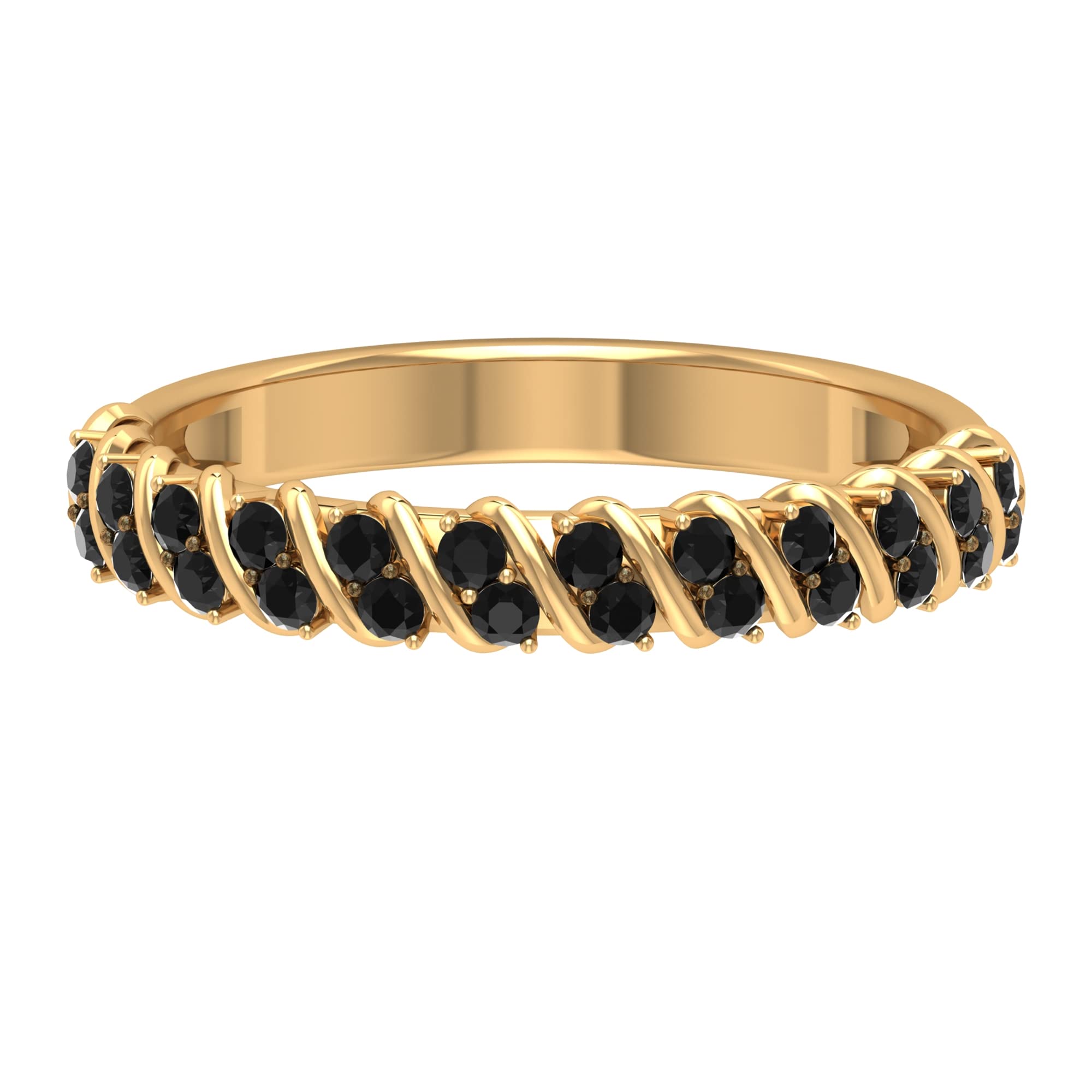 0.50 CT Black Onyx Half Eternity Ring for Women - 14K Solid Gold Onyx & Gold Semi Eternity Band - Elegant Stackable Ring for Anniversary, Wedding, or Everyday Wear
