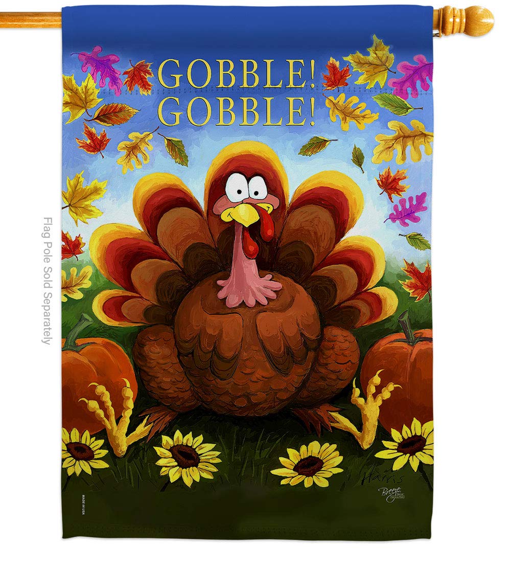 Breeze Decor H113051 Thanksgiving Gobble Fall Decorative Vertical House Flag - Thick Fabric Large Outdoor Banner for Seasonal Holiday Decor