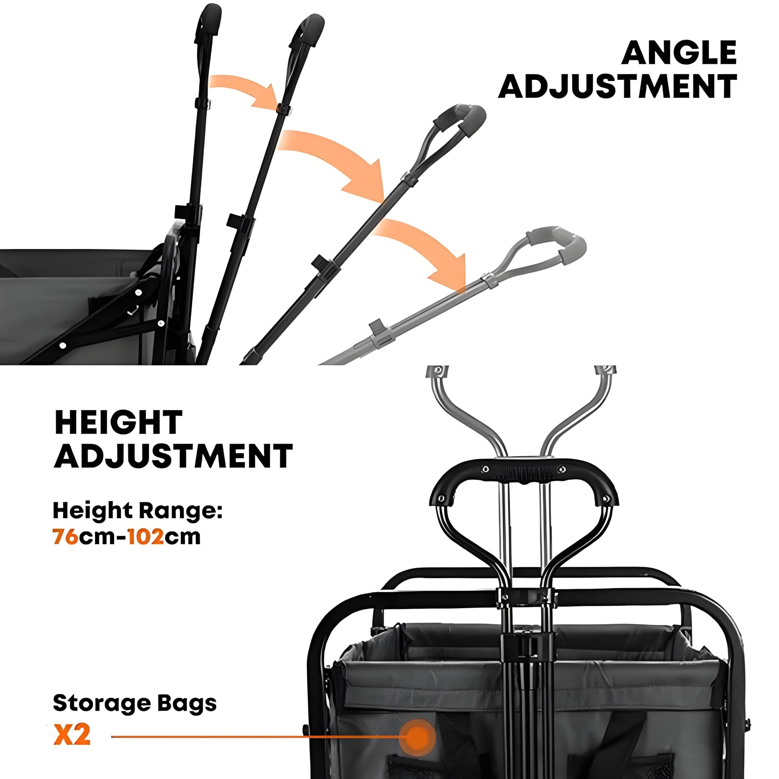 Foldable Utility Wagon Cart with Adjustable Handle - Heavy Duty Collapsible Grocery Cart on Wheels for Sports, Camping, Beach, Outdoor & Garden Use - Perfect for Shopping, Picnics, Tailgating and Family Outings (Black)