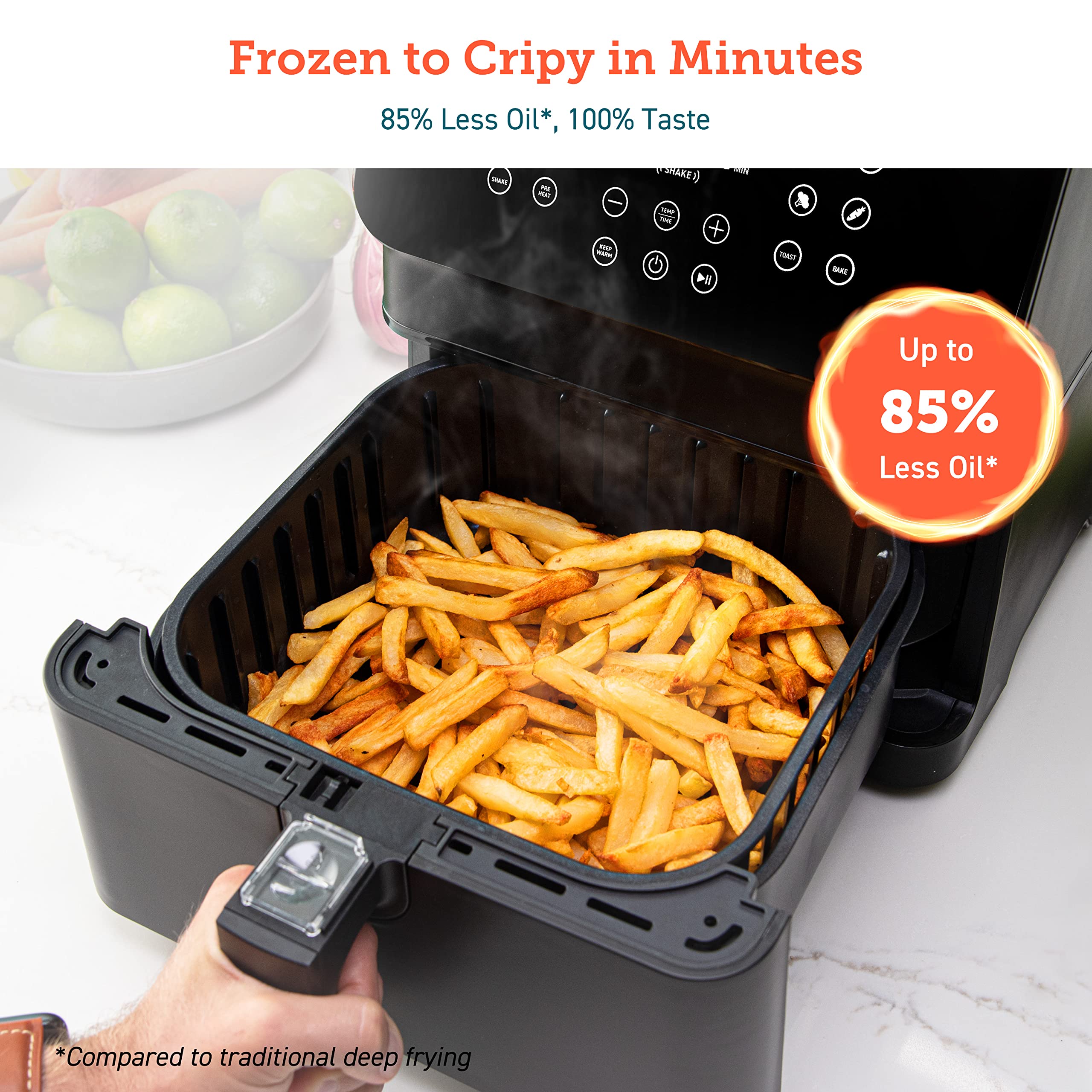 COSORI 12-in-1 Air Fryer Toaster Oven 5.8QT with Digital Display, Smart AdaptIQ Technology for Fast Cooking, Perfect for Baking, Roasting & Reheating - Includes 100+ In-App Recipes, Detachable Square Basket (Dishwasher Safe) - Ideal for Family Meals, Healthy Snacks & Leftovers