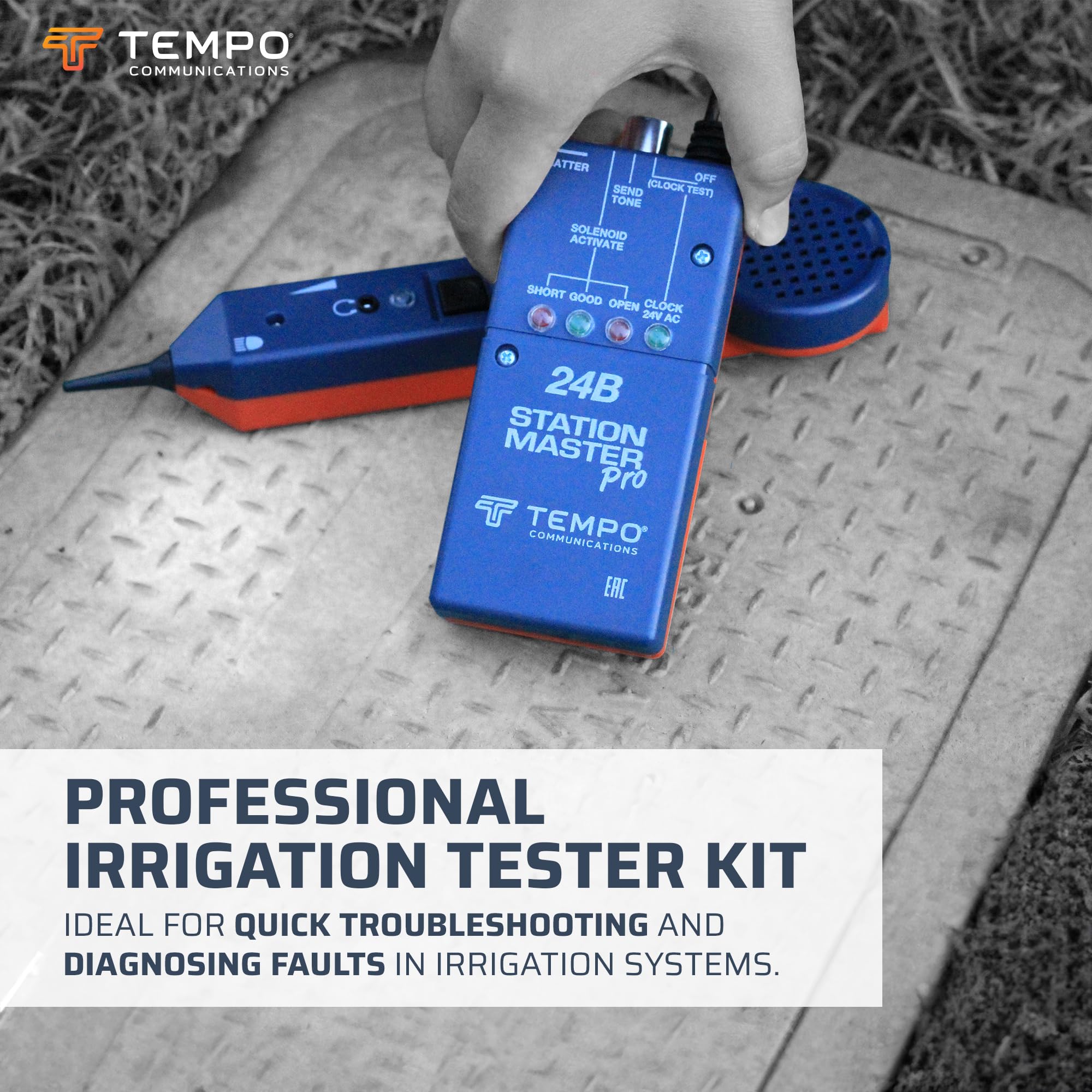 TEMPO Station Master Pro Irrigation System Tester - Professional Solenoid Activator, Valve Locator & Tone Generator for Sprinkler Systems | Perfect for Lawn Care, Golf Courses & Landscape Maintenance (24BK)