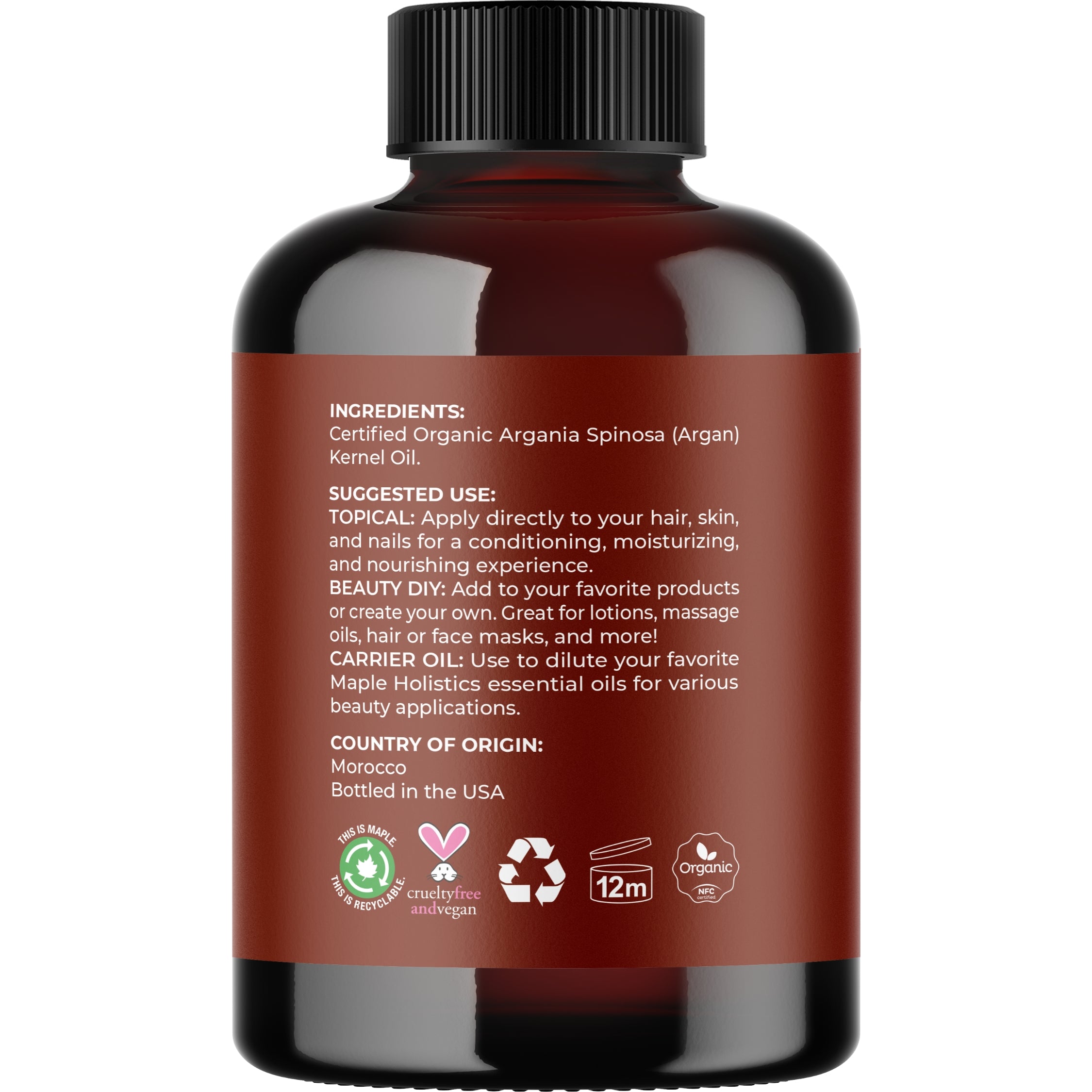 Pure Organic Argan Oil for Hair & Skin - 100% Natural Cold Pressed Moroccan Argan Oil - Best for Dry Hair, Frizzy Hair, Split Ends & Skin Hydration - Perfect for Daily Hair Care, Face Moisturizer & Nail Treatment