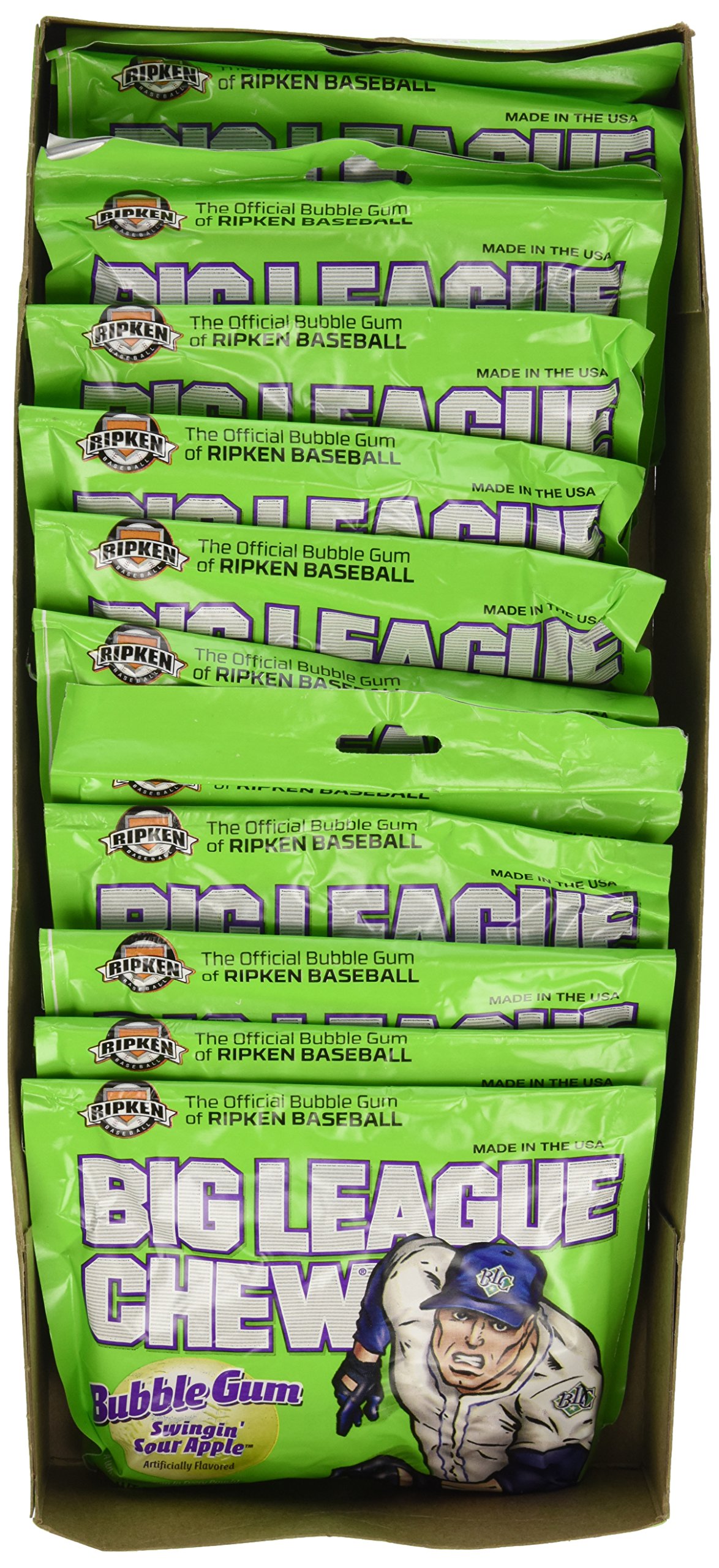 Big League Chew Sour Apple Bubble Gum - 12 Pack (1.2 oz) | Sugar-Free Chewing Gum for Kids & Adults | Perfect for Baseball Games, Road Trips & Party Favors