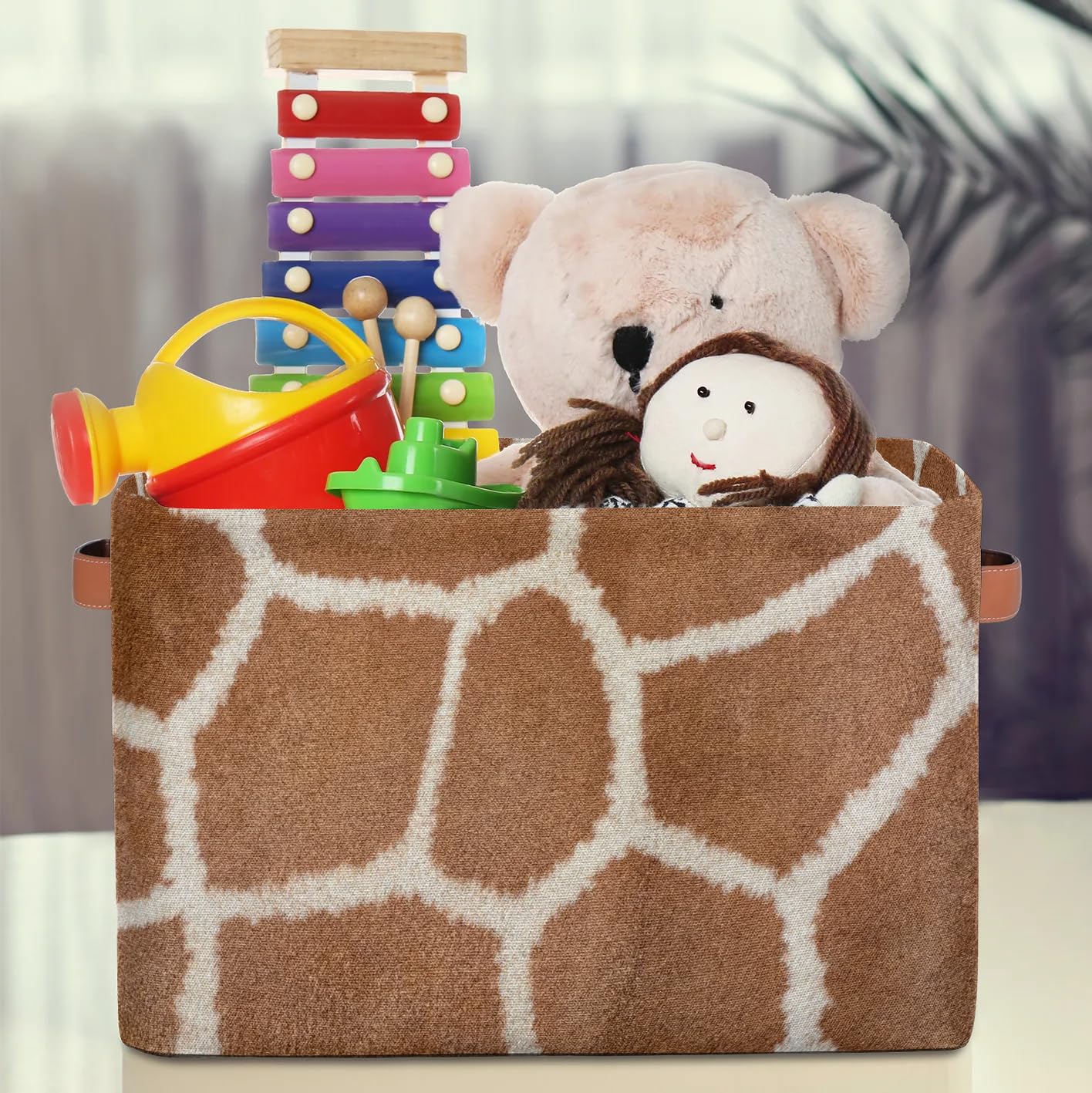 Large African Giraffe Print Storage Baskets with Handles - 2 Pack Fabric Closet Organizer Bins for Shelves, Toys & Clothes | Collapsible Home Decor Basket for Bedroom, Nursery & Living Room Organization