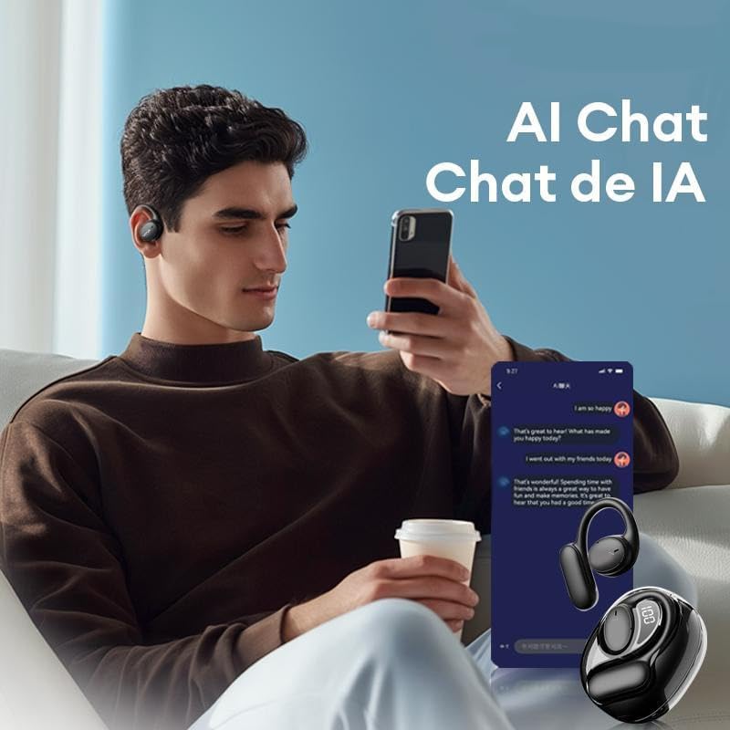 Paxa AI Open-Ear Translation Headphones - Real-Time Language Translator for 75+ Languages, Wireless Bluetooth Headset with Open Air Design - Perfect for Travel, Business Meetings & Multilingual Conversations (Black)