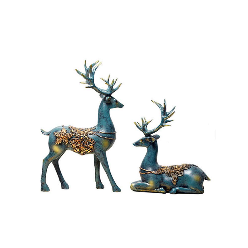 Elk & Reindeer Couple Statue - Handcrafted Animal Sculpture for Home Decor, Living Room, Bar, Bedroom, Shelf & Wine Cabinet | Blue Deer Figurine for Car & Office Desk Decoration | Perfect Gift for Nature Lovers