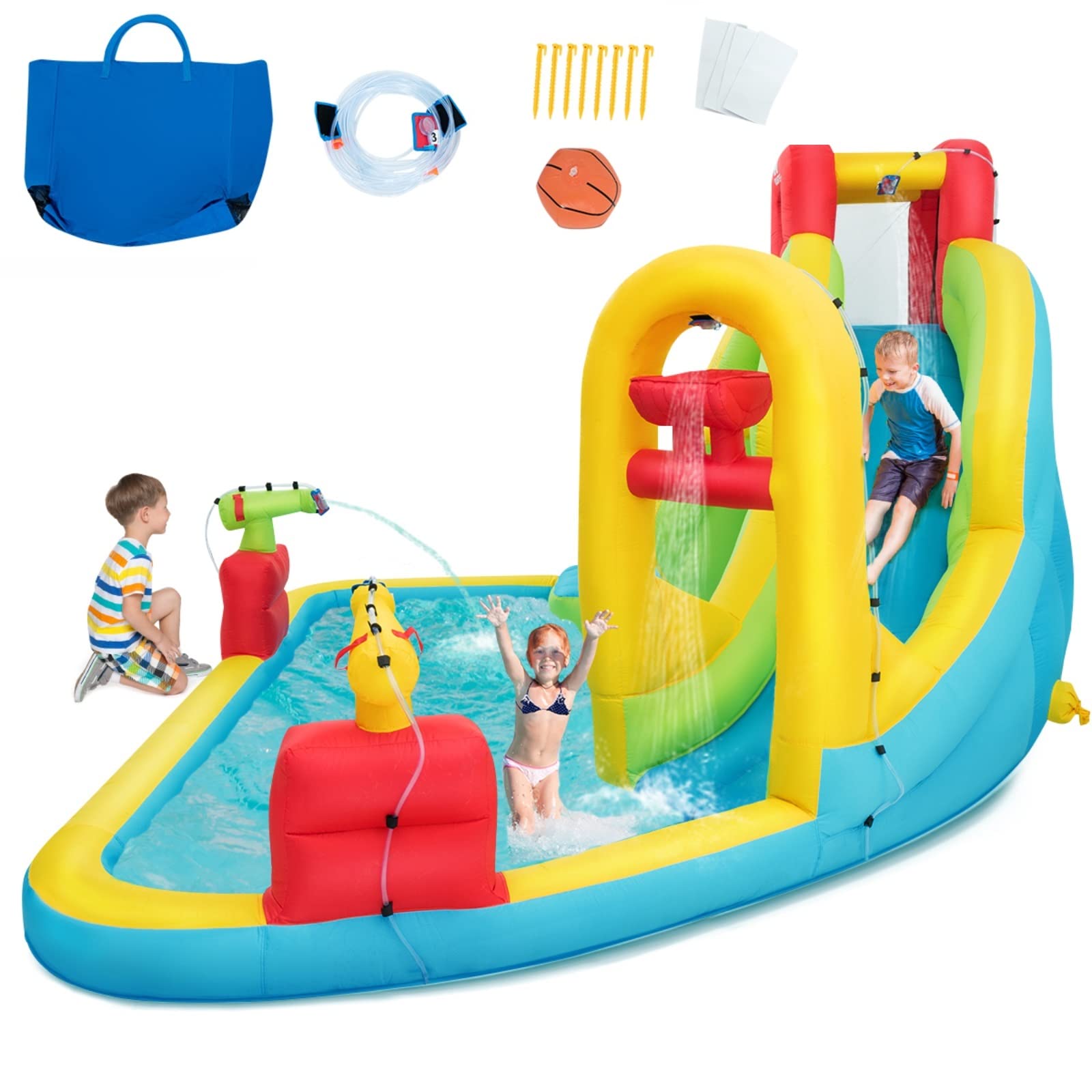 BOUNTECH Inflatable Water Slide - Mega Waterslide Park for Kids & Adults, Backyard Splash Pool with Water Basin & Climbing Wall - Outdoor Summer Party Fun for Family Gatherings, Birthday Gifts & Poolside Entertainment