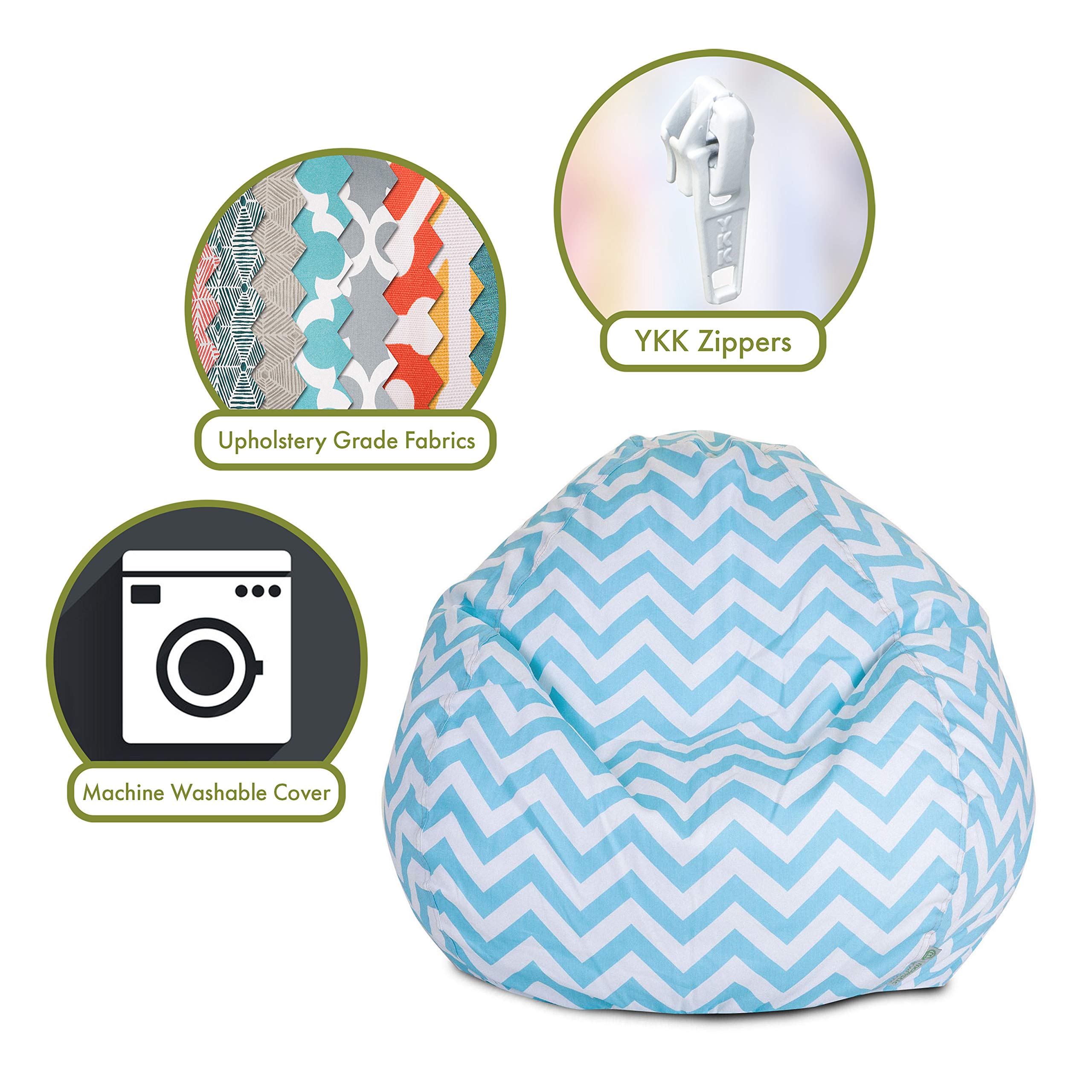 Majestic Home Goods Large Chevron Classic Bean Bag Chair - Light Blue, Ultra Soft & Comfortable for Kids, Teens & Adults - Perfect for Living Room, Bedroom, Dorm & Game Room Relaxation