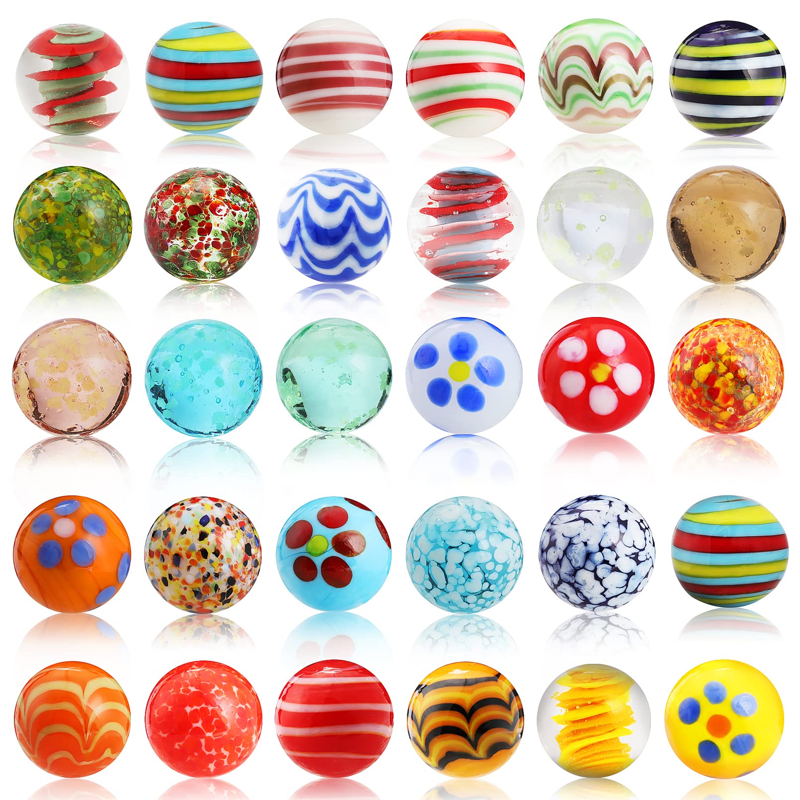 30Pcs Colorful Glass Marbles for Kids & Adults - 25 Assorted Colors + 5 Glow in The Dark - Bulk Marbles for Games, DIY Crafts, Home Decoration - 0.6 Inch Diameter - Perfect for Marble Runs, Sensory Play & Gift Giving