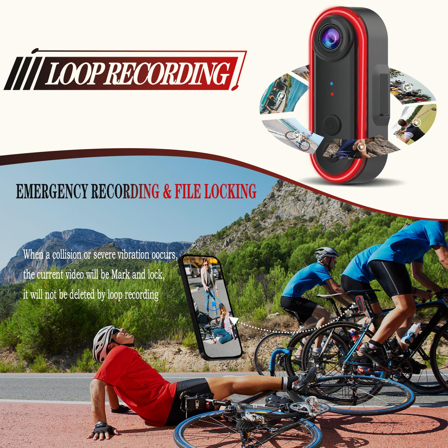 1080P Waterproof Bike Camera with Tail Light & 150° Wide Angle - Rear View Camera for Mountain, Road & E-Bikes | Phone Interconnect | Night Riding & Commuting Safety