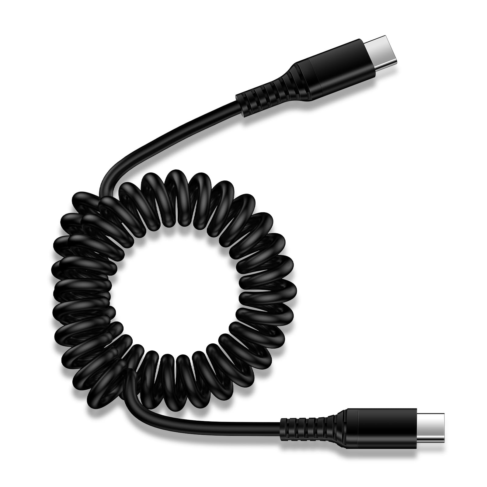 3ft Coiled USB C to USB C Fast Charging Cable - Compatible with iPhone 16/16 Pro Max, Samsung Galaxy S25 Ultra/S25+/A16 5G/S24 Plus FE/A35/A15 - Retractable Short Car Charger for Android Auto & CarPlay - Perfect for Road Trips & Daily Commuting