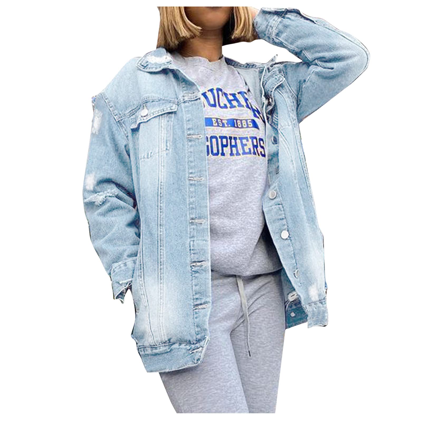 Plus Size Women's Denim Jacket - Hemlock Oversized Long Sleeve Button Down Jean Coat for Casual Wear & Layering | Perfect for Fall Fashion, Street Style & Everyday Outfits