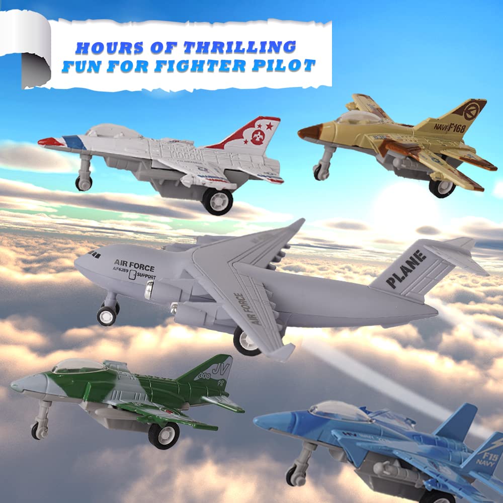 5 Pack Army Airplane Toys Set - Military Fighter Jet Die Cast Metal Aircraft Model, Pull Back Action Play Vehicles for Kids Boys & Girls Ages 3+ | Perfect for Birthday Gifts, Collectors & War-Themed Playtime
