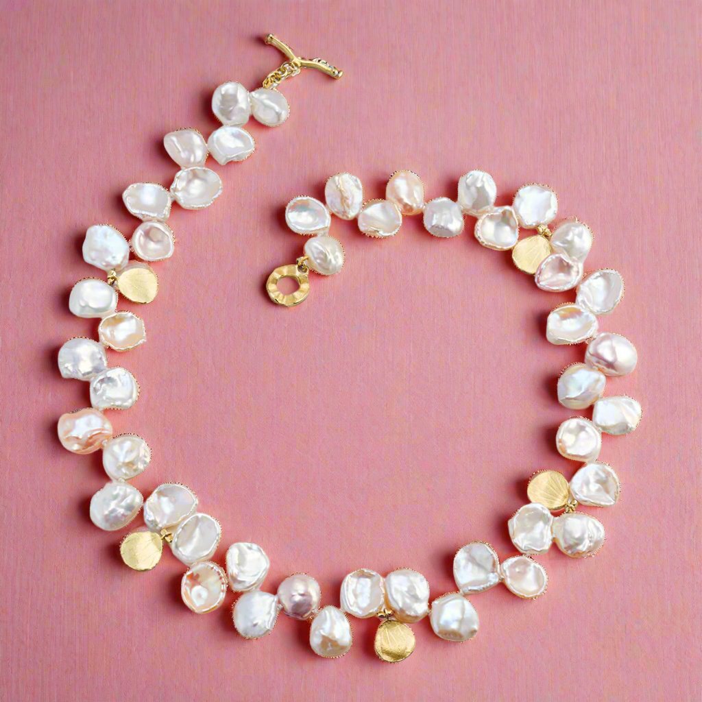 Pastel Pearl & Hydrangea Petal Necklace - Elegant Dainty Floral Jewelry for Women, Perfect for Weddings, Date Nights & Special Occasions