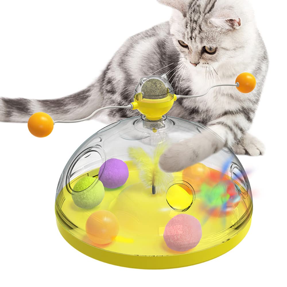 Interactive Cat Toy with Catnip - Windmill Teaser Ball for Scratching, Tickle & Puzzle Training - Fun Treat Dispenser for Indoor Cats - Perfect for Playtime & Mental Stimulation (Great for Boredom Relief & Solo Play)