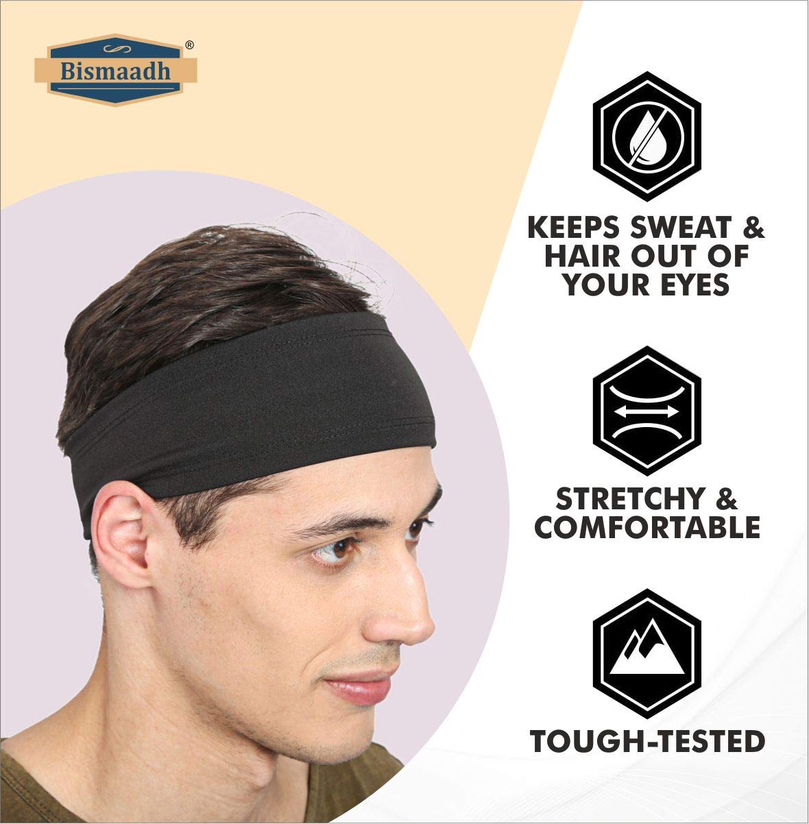 BISMAADH Men's Headband - Moisture Wicking Sports Headband for Running, Workout, Yoga, Football, Cricket - Breathable & Stretchable Athletic Sweatband for Men - Perfect for Gym, Outdoor Sports & Active Lifestyle (Pack of 1)
