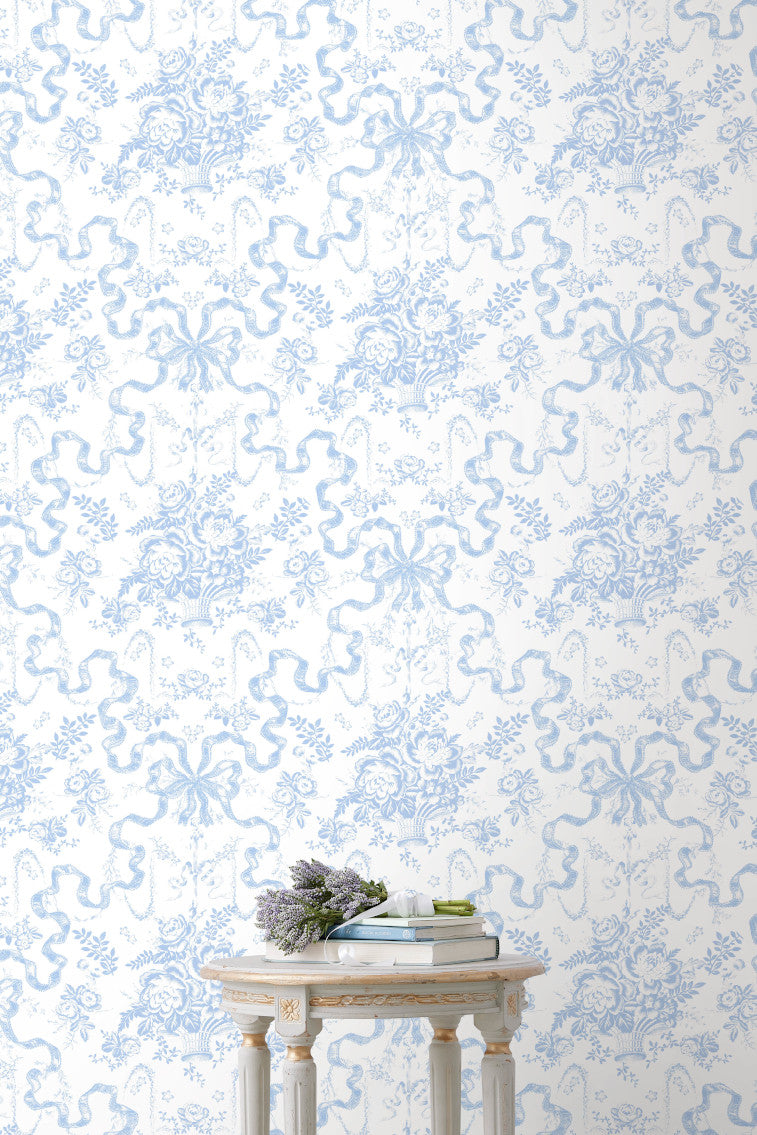 Fairytale Toile Blissful Blue Wallpaper - Vintage French Inspired Floral Wallpaper for Bedroom, Nursery & Home Decor - Perfect for Accent Walls and DIY Projects