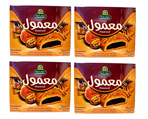 Premium Maamoul Cookies with Fig & Walnut Filling - 16 Pieces per Box (4 Boxes Total) - Authentic Middle Eastern Dessert for Holidays, Gifting & Tea Time