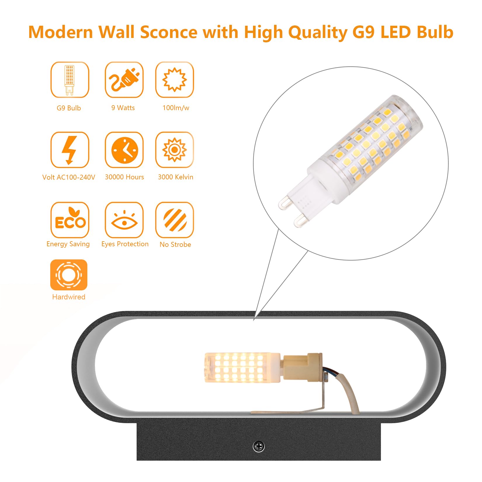 Aipsun Black LED Wall Sconces 1 Pack - Modern Hardwired Up/Down Wall Lights for Living Room, Bedroom, Hallway - Warm White 3000K with G9 Bulbs - Perfect for Ambient Lighting and Home Decor