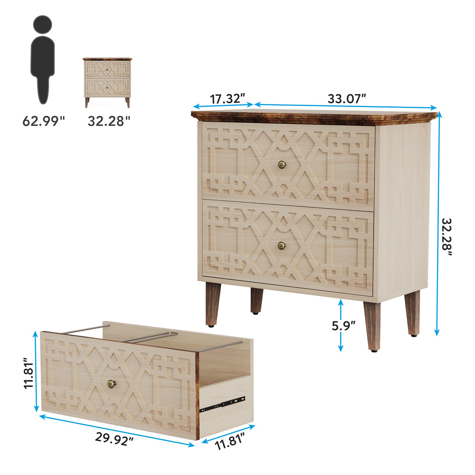 Tribesigns 2-Drawer Lateral File Cabinet - Wooden Office Storage Cabinet for A4/Letter/Legal Size Files - Printer Stand for Home Office & Living Room - Beige - Perfect for Organizing Documents & Saving Space