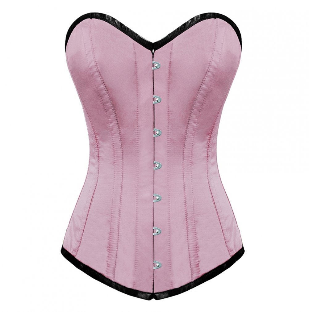 Plus Size Longline Corset - Pink Satin Gothic Waist Trainer & Overbust Bustier for Women | Shapewear for Cosplay, Burlesque & Evening Wear
