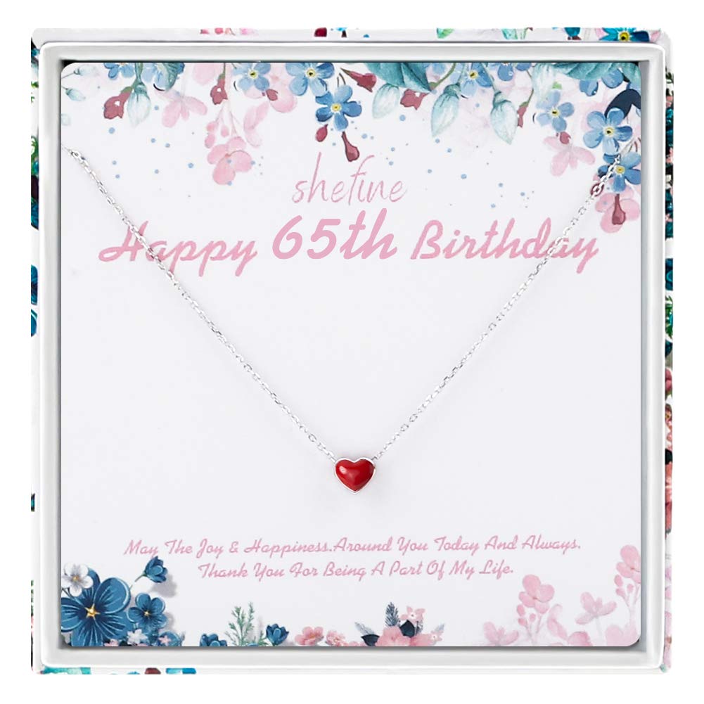 65th Birthday Gifts for Women - 925 Sterling Silver Heart Necklace with Red Enamel, Elegant Jewelry for 65 Year Old Women, Funny & Thoughtful Birthday Present - Perfect for Parties, Anniversaries & Special Occasions