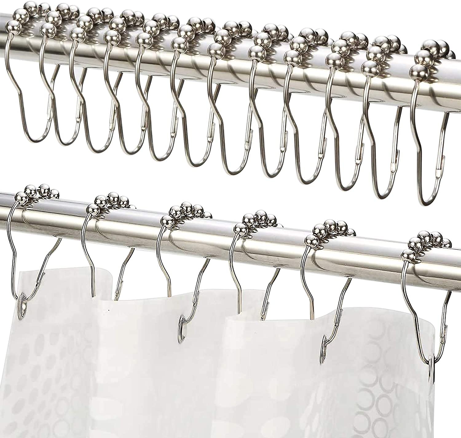 Rust-Resistant Metal Shower Curtain Rings - 6 Pack Hooks for Rolling Bathroom Shower Rods | Durable Curtain Hangers for Bath & Shower Accessories | Perfect for Home, Hotel & Spa Bathroom Upgrades