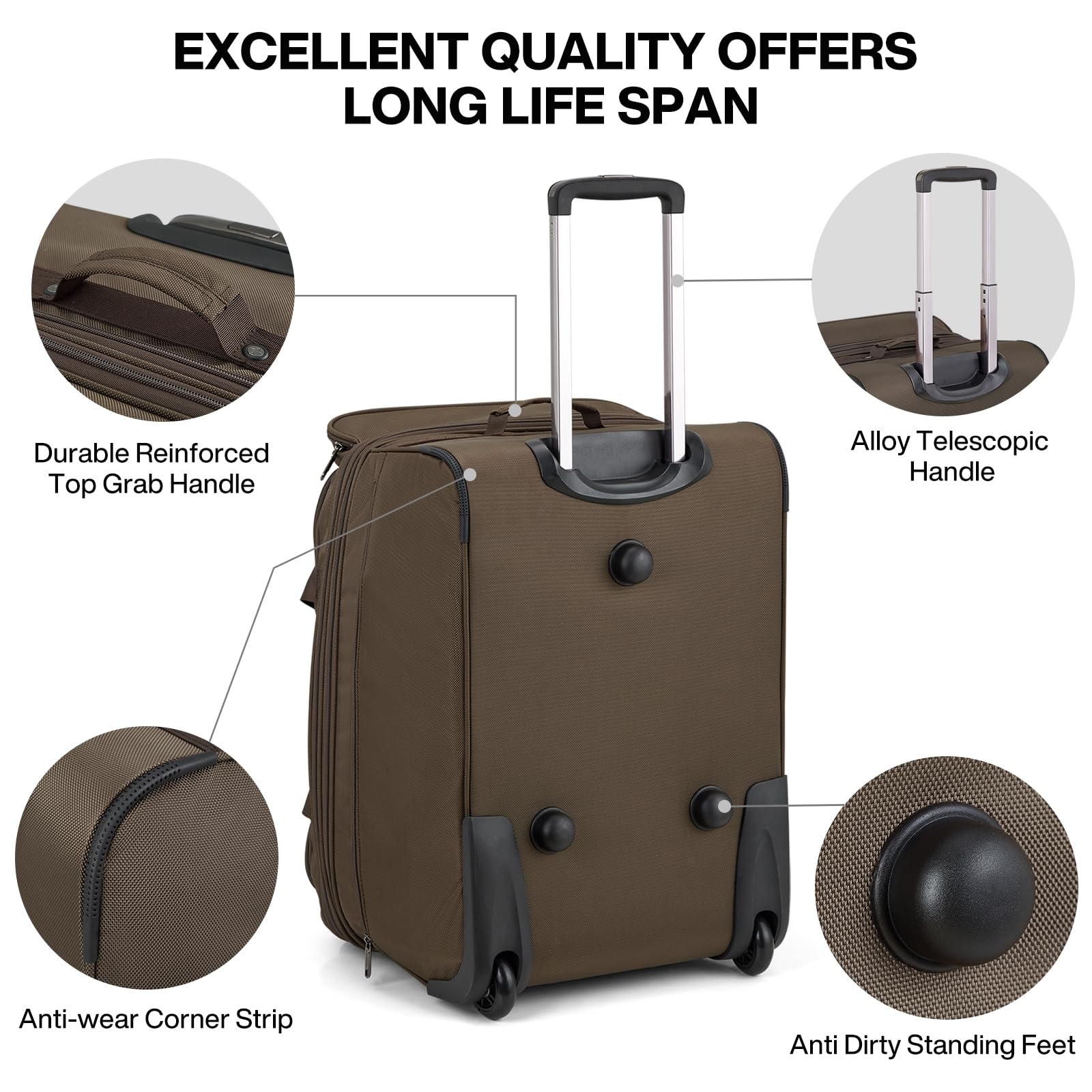 22 Inch Expandable Checked Luggage with Wheels - Foldable Duffle Bag Suitcase for Travel, Weekend Trips | Carry-On & Checked Bag for Women & Men (Coffee Brown) - Perfect for Air Travel, Road Trips & Business Trips